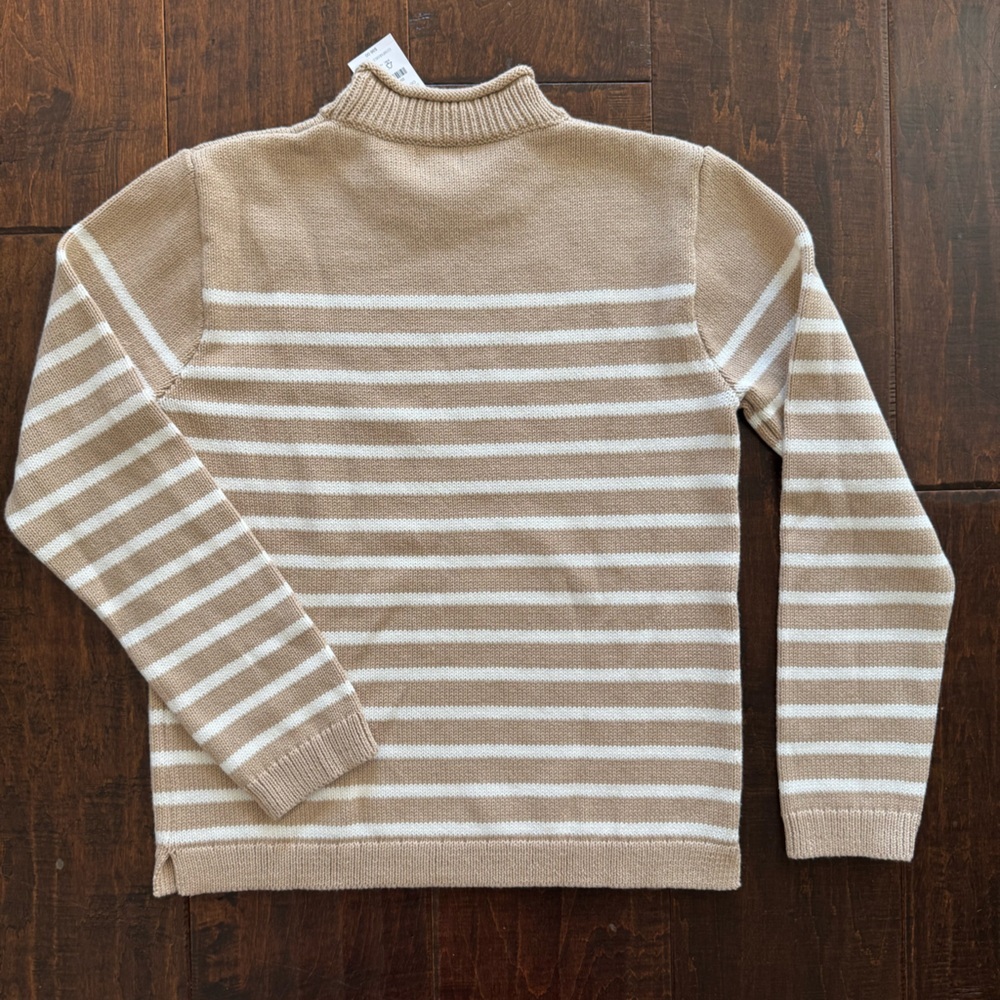 NWT J. Crew Factory Women’s XS Striped Classic Mockneck Sweater Tan/White - Picture 3 of 4